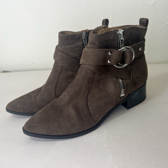 Nine West Shoes - Nine West Dahila 2 Chocolate Brown Faux Suede Pointed Toe Moto Ankle Boots 8M